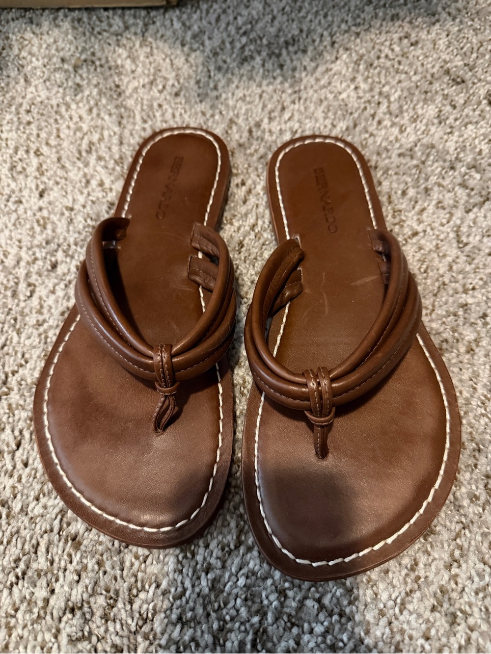 Bernardo Chocolate Brown Knotted Leather Toe-Post Sandals
